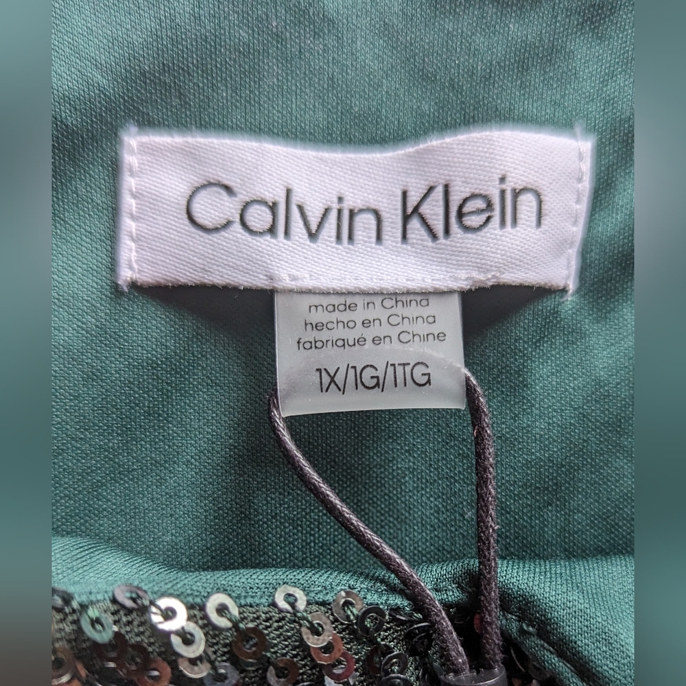 ✨HP✨ NWT Calvin Klein Women Plus Sequined Dark Green V Neck Cami Size 1X - Picture 3 of 6